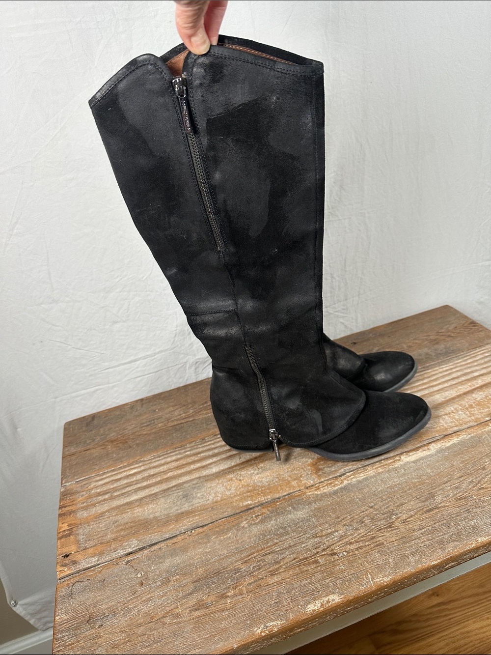 Donald J. Pliner Black Suede Over-the-Knee Zip Boots